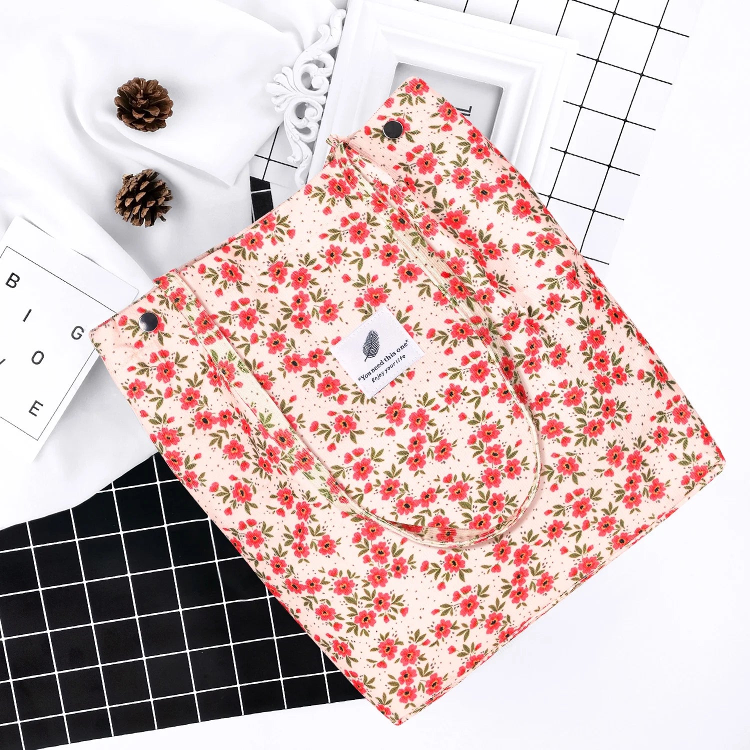 Corduroy Tote Bag for Women Girl Lady Large Corduroy Bag Canvas Shoulder Bag and Handbags with Inner Pocket