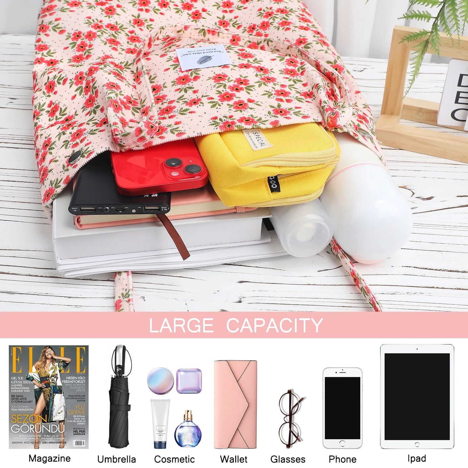 Corduroy Tote Bag for Women Girl Lady Large Corduroy Bag Canvas Shoulder Bag and Handbags with Inner Pocket