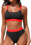 Women High Waisted Bikini Sets Color Block Swimsuits 2 Piece Bathing Suits Tummy Control Sporty Teens
