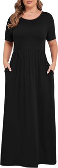 Women plus Size Maxi Dress Short Sleeve round Neck Loose Fit A-Line | plus Size Long Dress,Summer Casual Maxi Dresses,Short Sleeve,Side Pockets,Round Neck,Elastic Waist,14 plus – 26 Plus