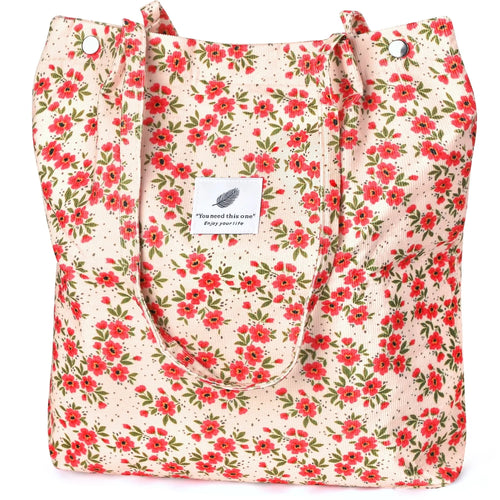 Corduroy Tote Bag for Women Girl Lady Large Corduroy Bag Canvas Shoulder Bag and Handbags with Inner Pocket